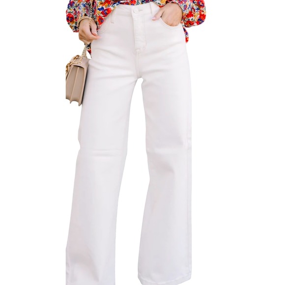Risen Jeans Denim - Risen Jeans White High Rise Wide Leg Denim Pants Womens Size 11 30 RDP5444